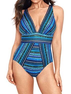 MIRACLESUIT Veranda Odyssey One-Piece Swimsuit Blue Green Black White Sz 16 NWT